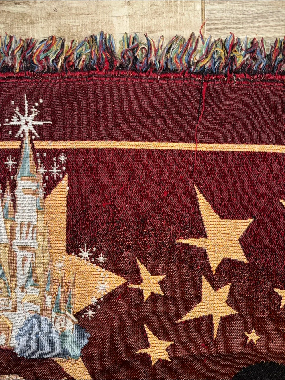 Disney Mickey Mouse Burgundy and Gold Woven Throw Blanket